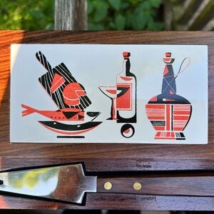 Vintage MCM Made In Japan Tile Cheese Board & Cheese Knife